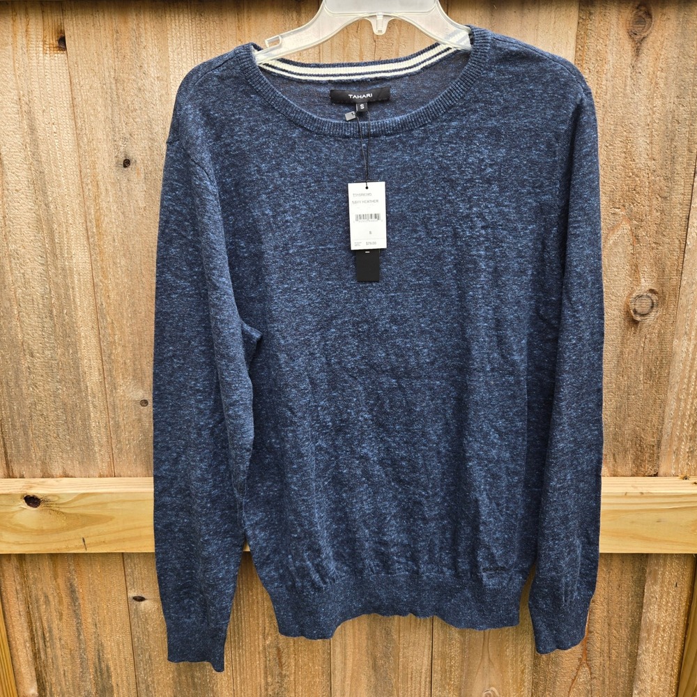 NWT- TAHARI Men's Sweater- size S crew neck Blue Preppy office Business Casual
